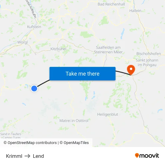 Krimml to Lend map