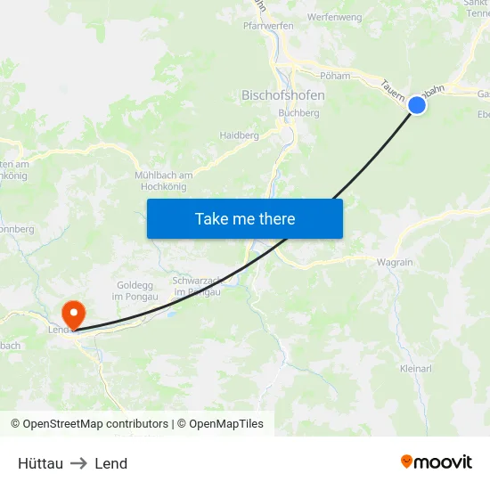 Hüttau to Lend map