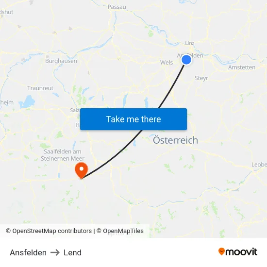 Ansfelden to Lend map