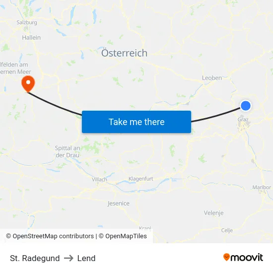 St. Radegund to Lend map