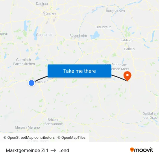 Marktgemeinde Zirl to Lend map