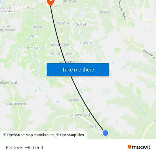 Reißeck to Lend map