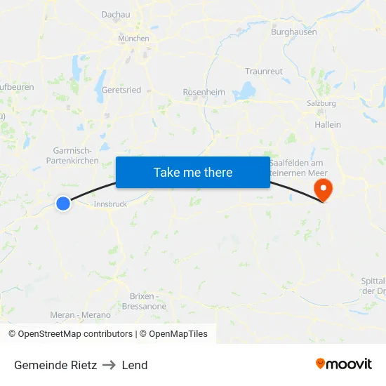Gemeinde Rietz to Lend map