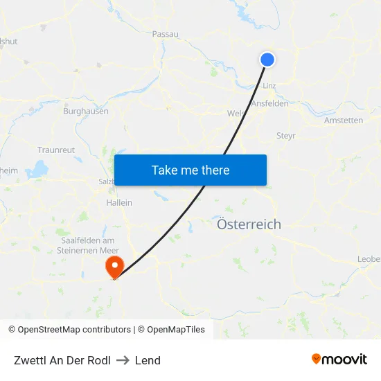 Zwettl An Der Rodl to Lend map