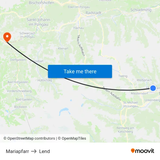 Mariapfarr to Lend map