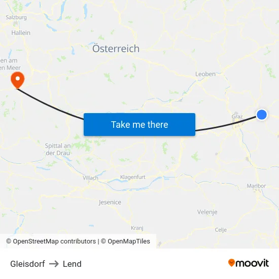 Gleisdorf to Lend map