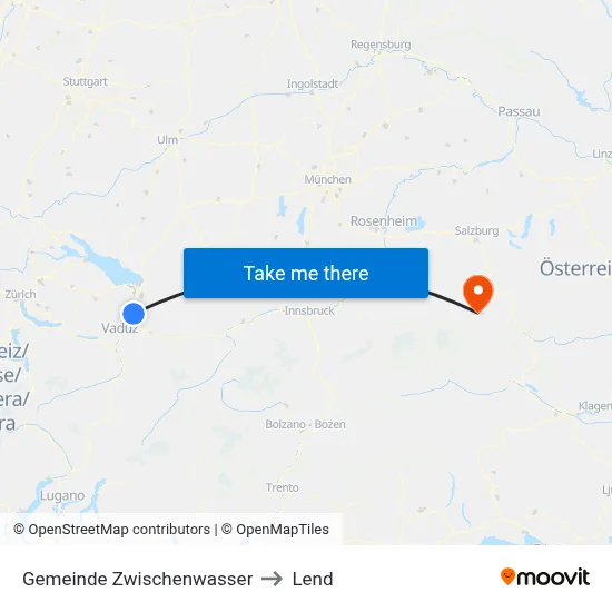 Gemeinde Zwischenwasser to Lend map