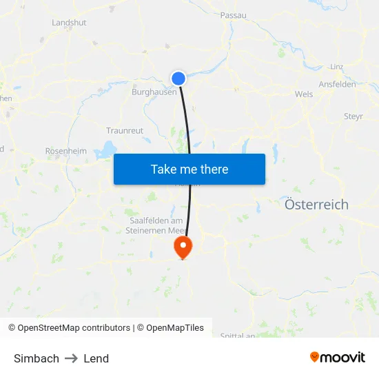 Simbach to Lend map