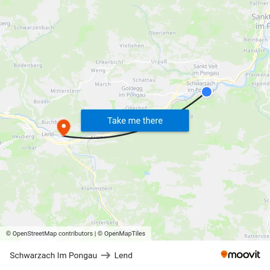 Schwarzach Im Pongau to Lend map