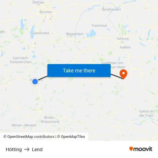 Hötting to Lend map