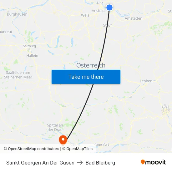 Sankt Georgen An Der Gusen to Bad Bleiberg map