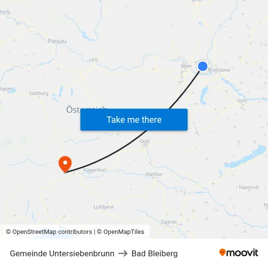 Gemeinde Untersiebenbrunn to Bad Bleiberg map