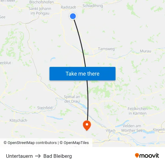 Untertauern to Bad Bleiberg map