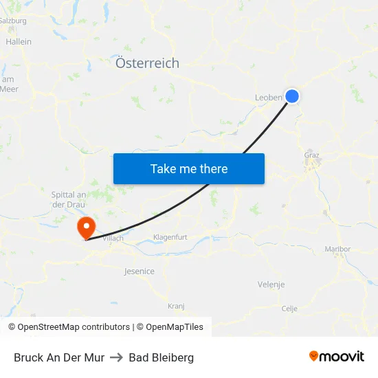 Bruck An Der Mur to Bad Bleiberg map