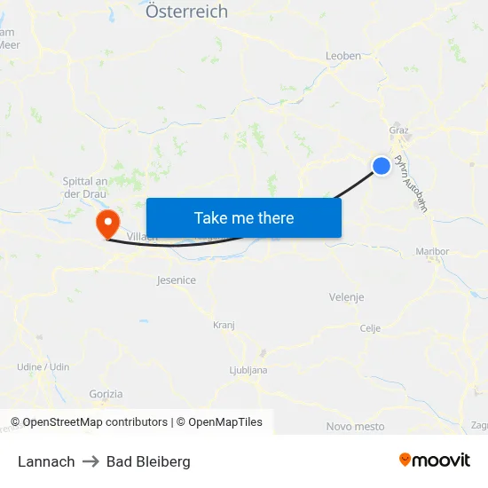 Lannach to Bad Bleiberg map