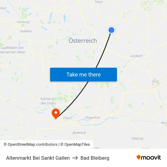 Altenmarkt Bei Sankt Gallen to Bad Bleiberg map