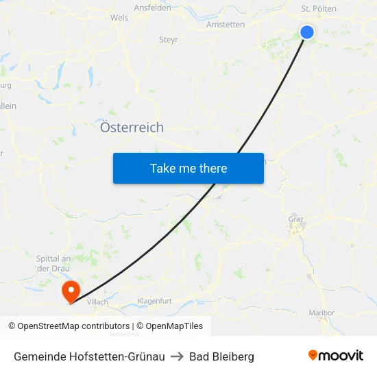 Gemeinde Hofstetten-Grünau to Bad Bleiberg map