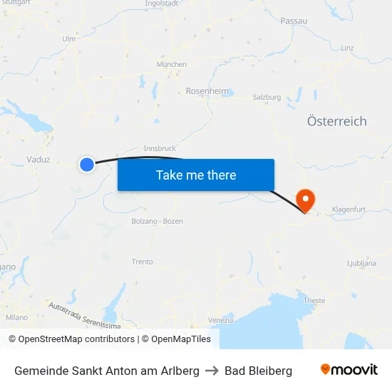 Gemeinde Sankt Anton am Arlberg to Bad Bleiberg map
