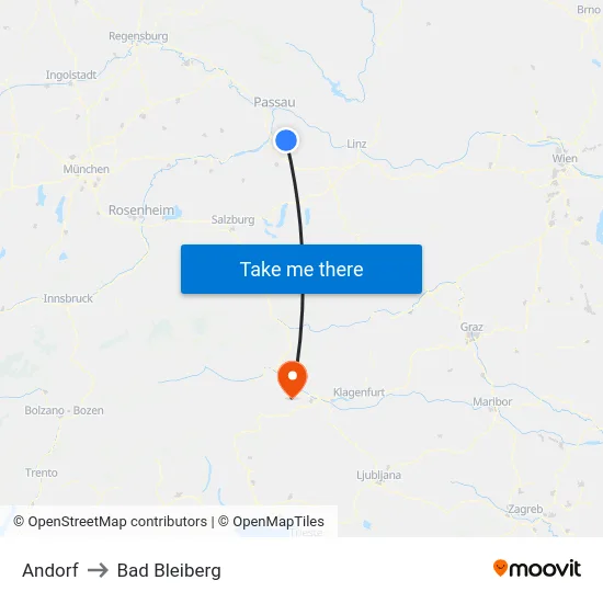 Andorf to Bad Bleiberg map