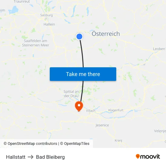 Hallstatt to Bad Bleiberg map