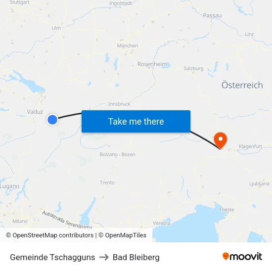Gemeinde Tschagguns to Bad Bleiberg map
