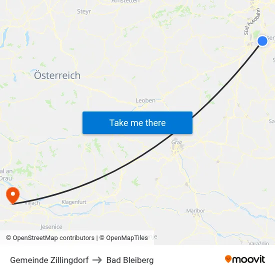 Gemeinde Zillingdorf to Bad Bleiberg map
