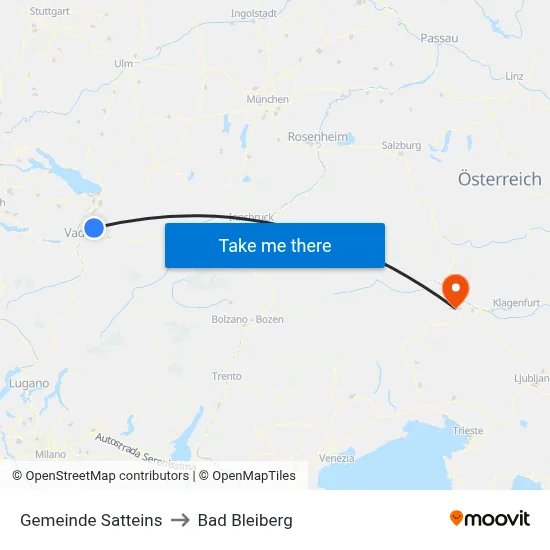 Gemeinde Satteins to Bad Bleiberg map