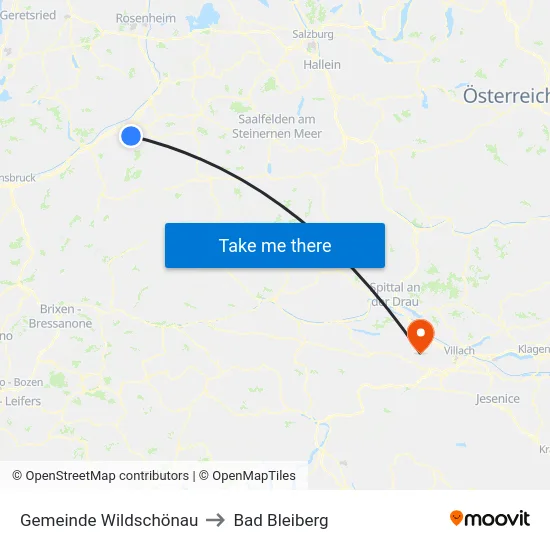 Gemeinde Wildschönau to Bad Bleiberg map