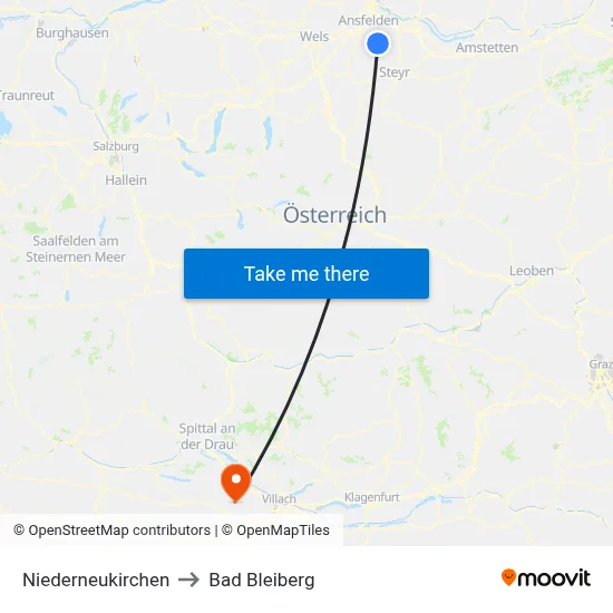 Niederneukirchen to Bad Bleiberg map