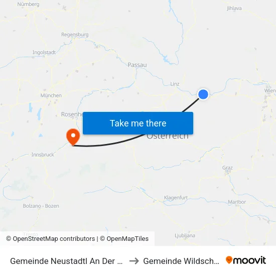 Gemeinde Neustadtl An Der Donau to Gemeinde Wildschönau map