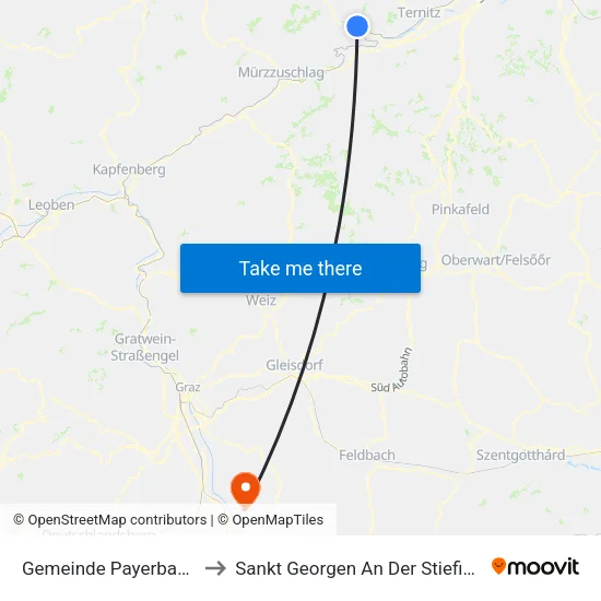 Gemeinde Payerbach to Sankt Georgen An Der Stiefing map
