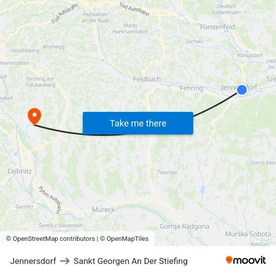 Jennersdorf to Sankt Georgen An Der Stiefing map