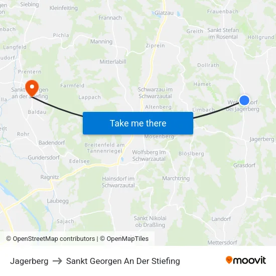 Jagerberg to Sankt Georgen An Der Stiefing map