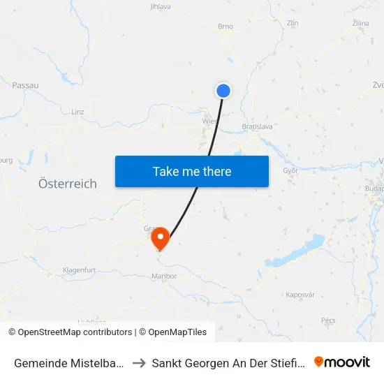 Gemeinde Mistelbach to Sankt Georgen An Der Stiefing map