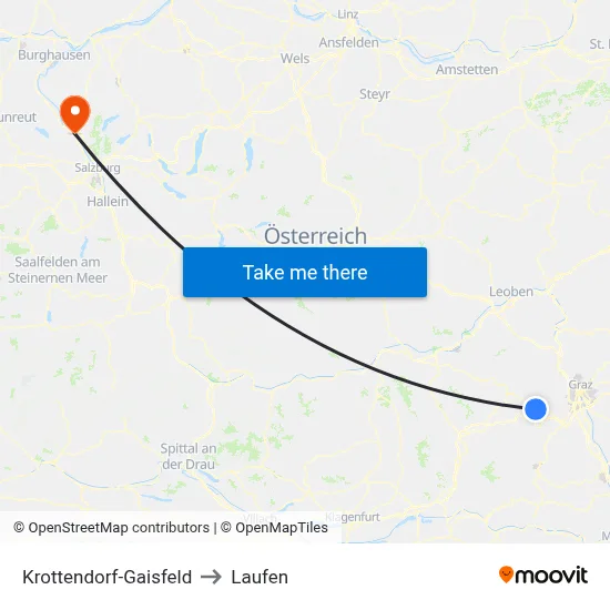 Krottendorf-Gaisfeld to Laufen map