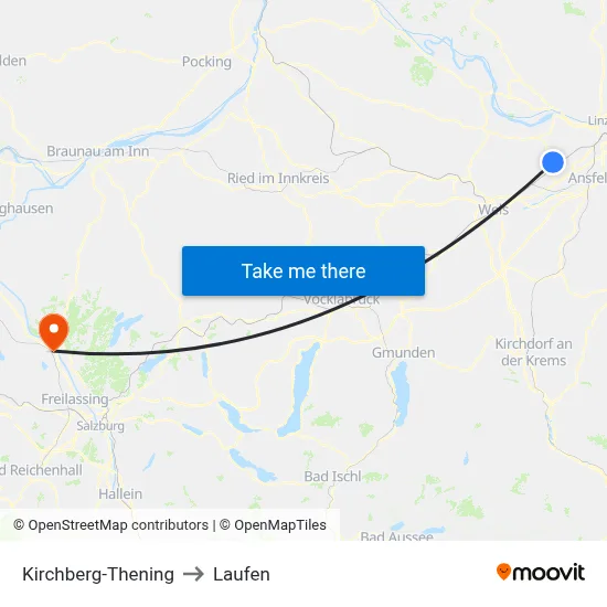 Kirchberg-Thening to Laufen map