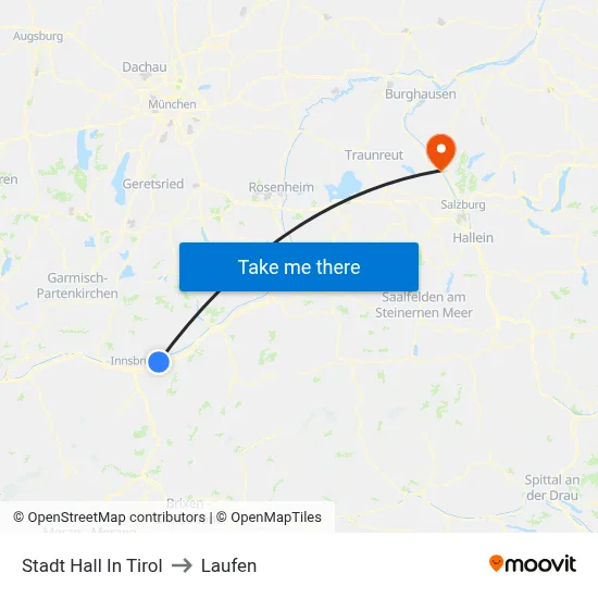 Stadt Hall In Tirol to Laufen map