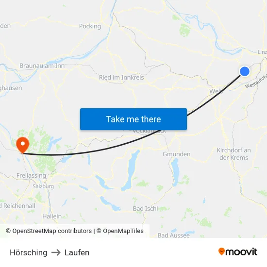 Hörsching to Laufen map