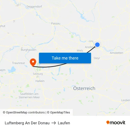 Luftenberg An Der Donau to Laufen map