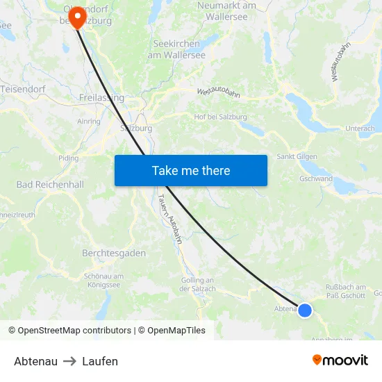 Abtenau to Laufen map