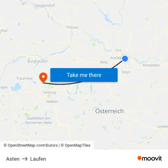 Asten to Laufen map