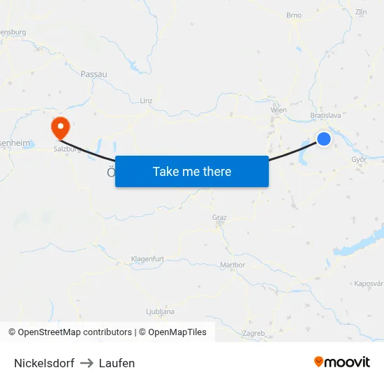 Nickelsdorf to Laufen map