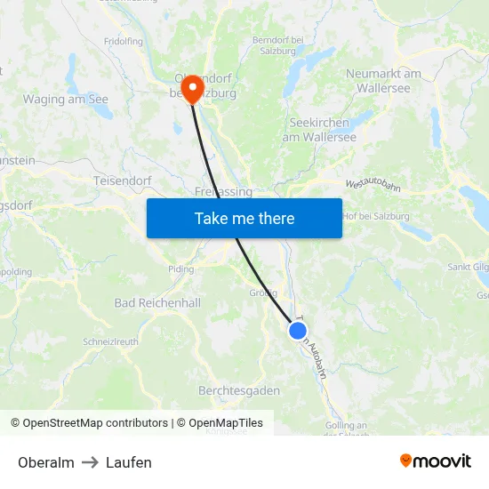 Oberalm to Laufen map
