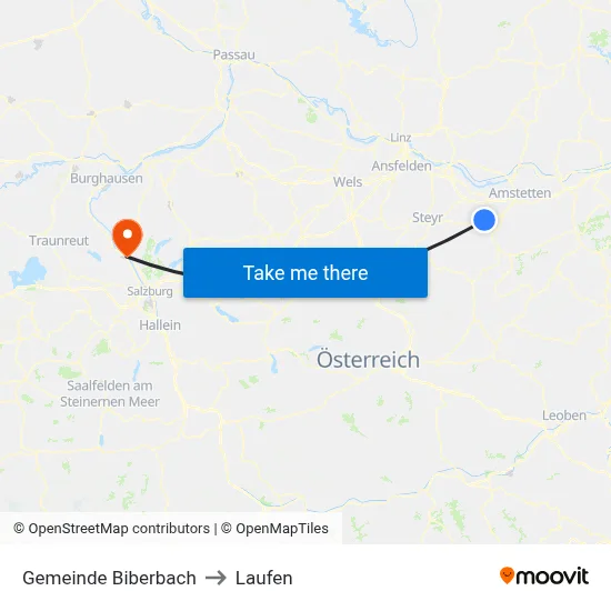 Gemeinde Biberbach to Laufen map
