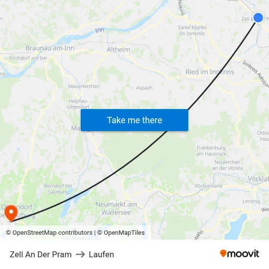 Zell An Der Pram to Laufen map
