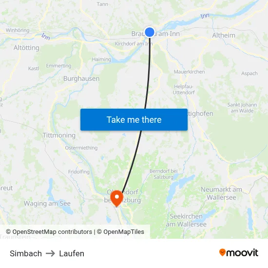 Simbach to Laufen map