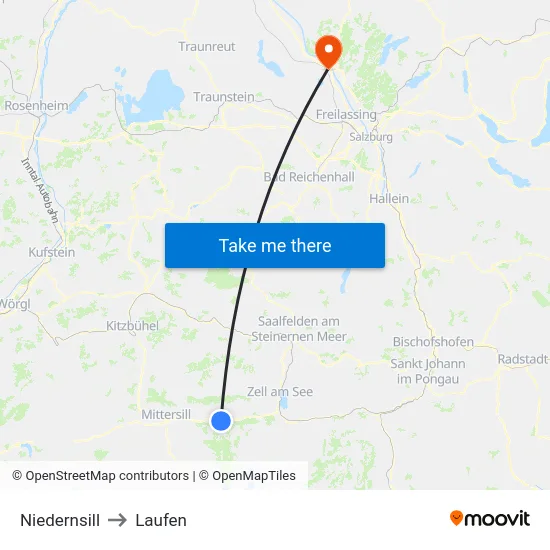 Niedernsill to Laufen map