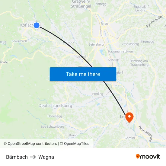 Bärnbach to Wagna map