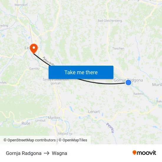 Gornja Radgona to Wagna map