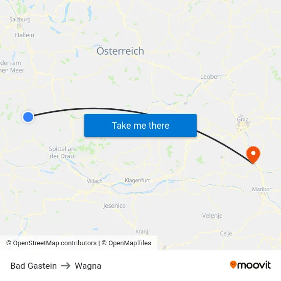 Bad Gastein to Wagna map